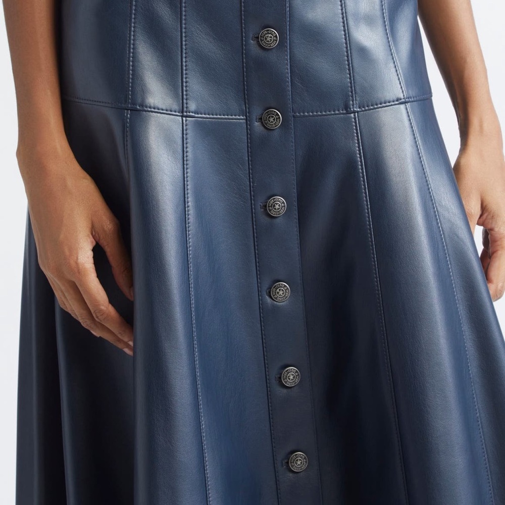 Cinq A Sept Button-Down Faux Leather Skirt - Picture 3 of 12